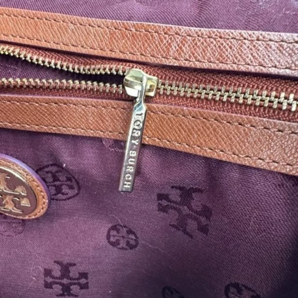 Tory Burch Purple Nylon Tote with Brown Leather Trim